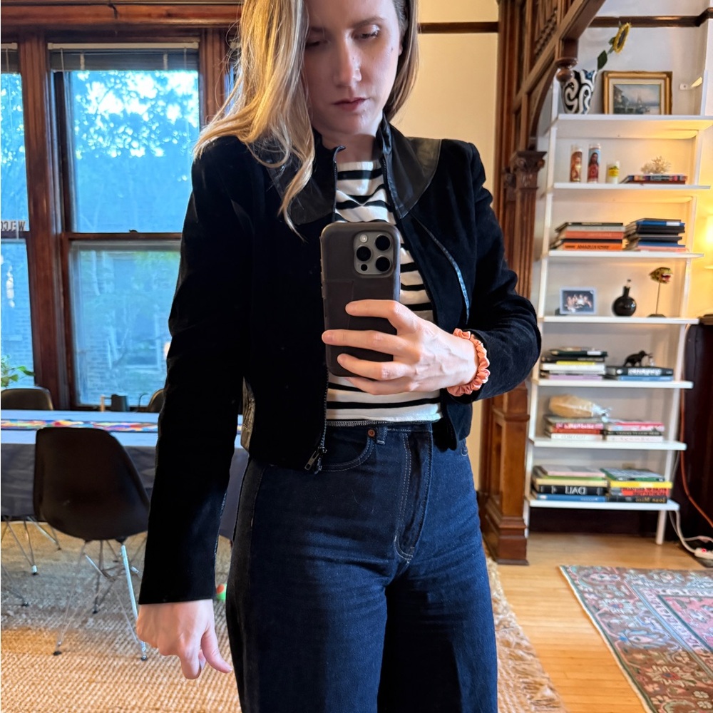 Black Suede & Leather Structured Jacket